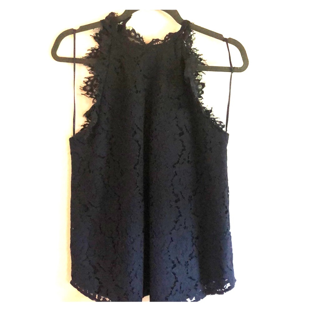 Navy lace high-neck blouse